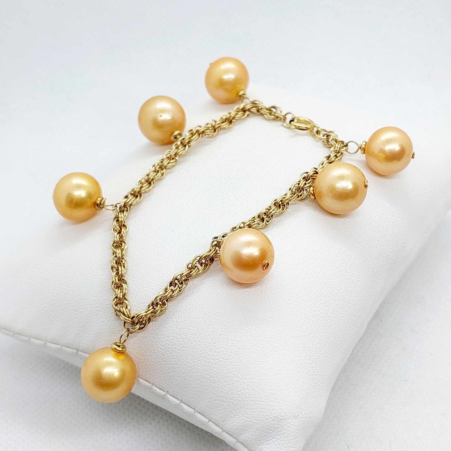 Natural Freshwater Golden Pearl Set in 13mm Stones set in Solid 10K Gold