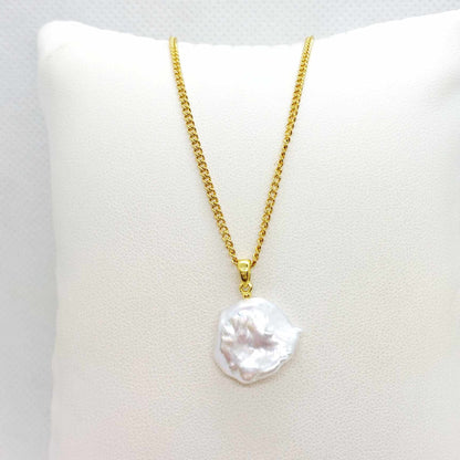 Natural Fresh Water Irregular Baroque Pearl Pendant with Gold Plated Stainless Steel Chain Necklace