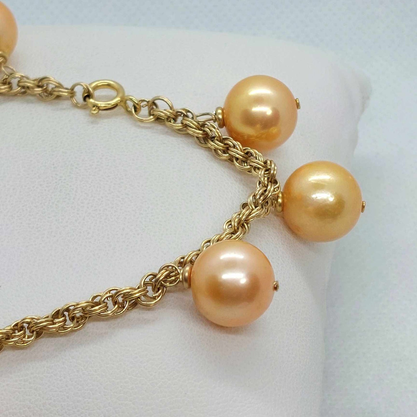 Natural Freshwater Golden Pearl Set in 13mm Stones set in Solid 10K Gold