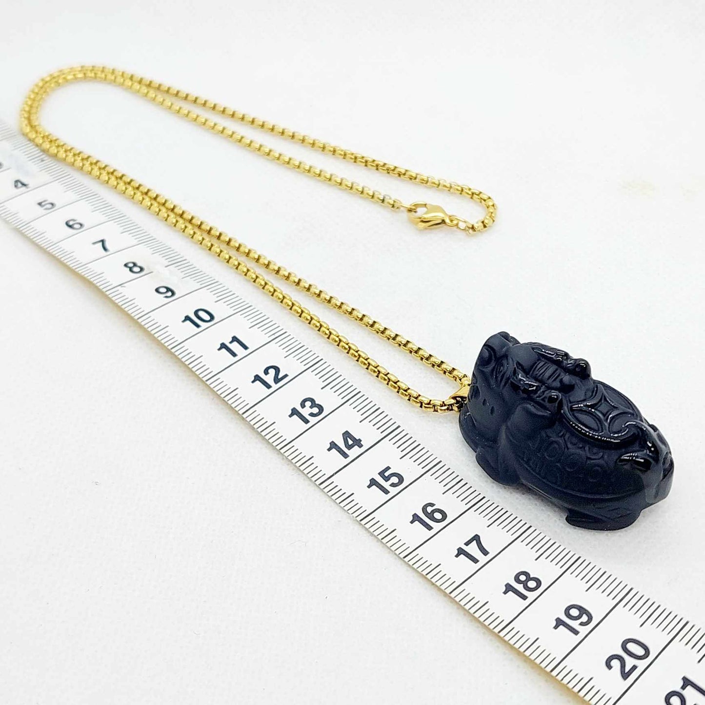 Natural Obsidian Dragon Turtle Pendant with Gold Plated Stainless Steel Chain Necklace
