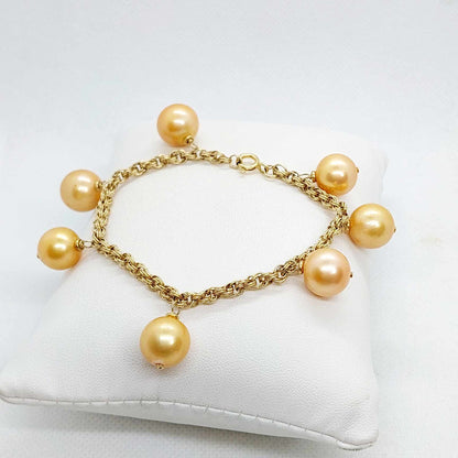 Natural Freshwater Golden Pearl Set in 13mm Stones set in Solid 10K Gold