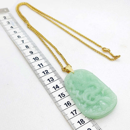 Natural Hetian Jade Dragon Pendant with Gold Plated Stainless Steel Chain Necklace