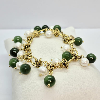 Natural Stone Bracelet with Pearls and Hetian Jade in 6-10mm Stones