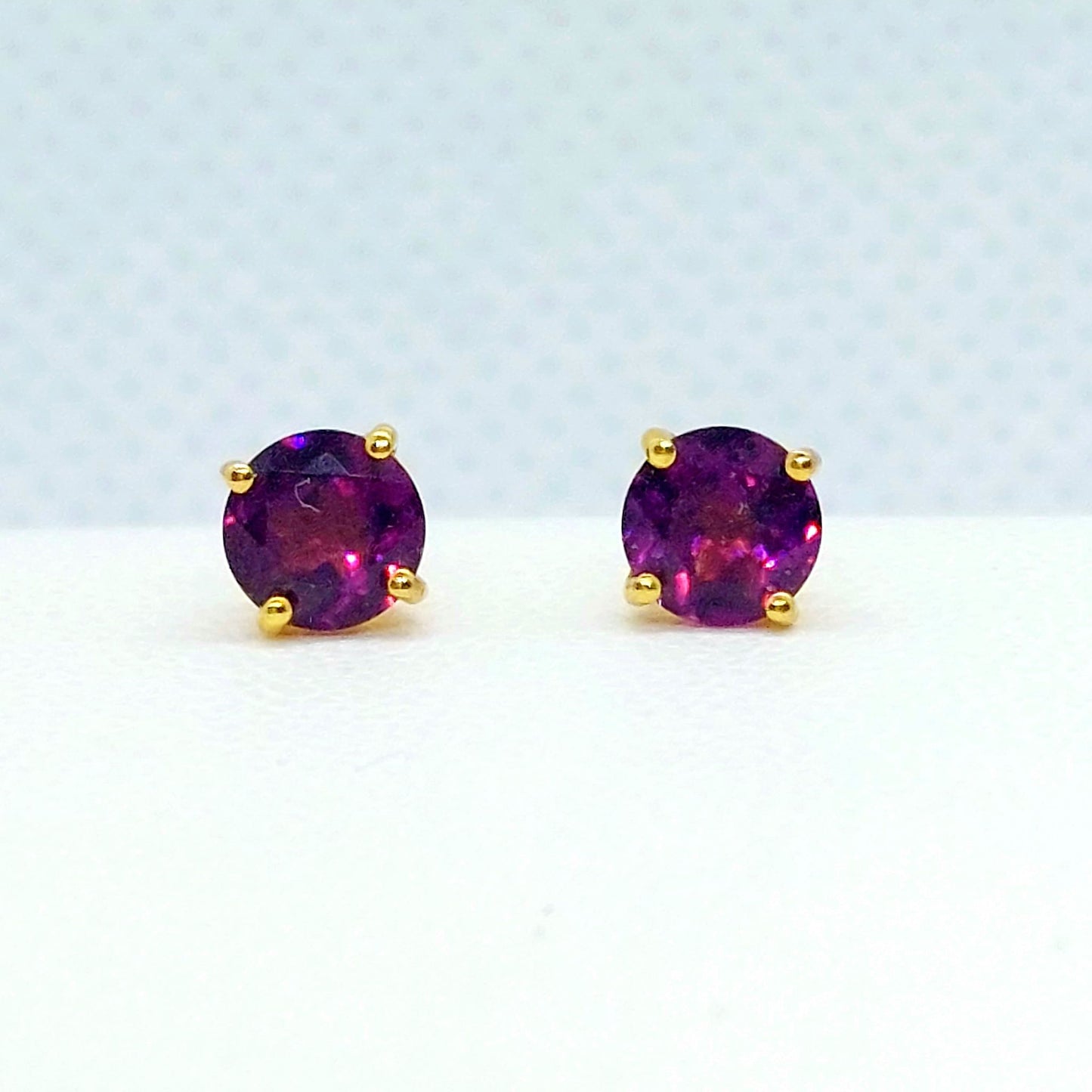 Natural Stone Stud Earrings with Rhodolite Garnet, Peridot, Garnet or Topaz in Sterling Silver Gold Plated