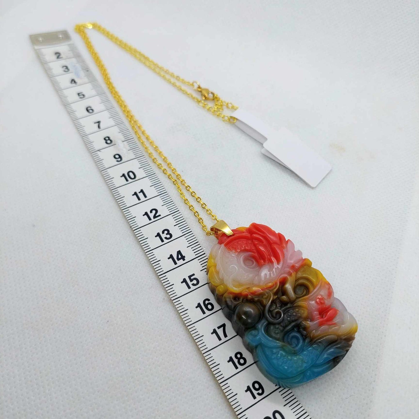 Natural Colored Hetian Jade Dragon Pendant with Gold Plated Stainless Steel Chain Necklace