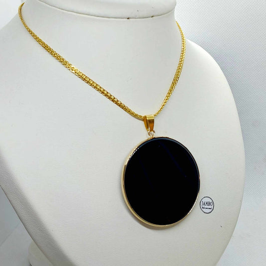 Natural Obsidian Amulet Pendant with Gold Plated Stainless Steel Chain Necklace