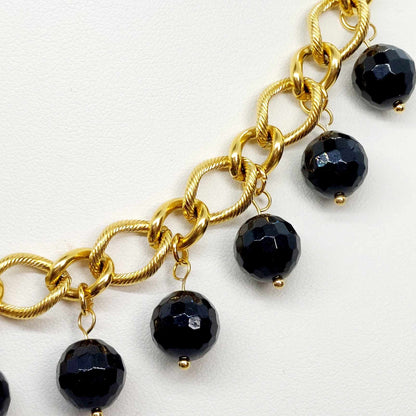 Natural Faceted Black Onyx Necklace and Earrings Set with 10mm Stones