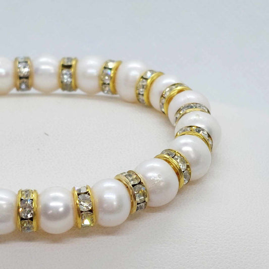 Natural Freshwater Pearl and Crystal Rhinestone Bracelet in 10mm Stones