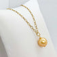 Natural Golden 13mm Pearl Pendant with solid 10K Gold Chain Necklace