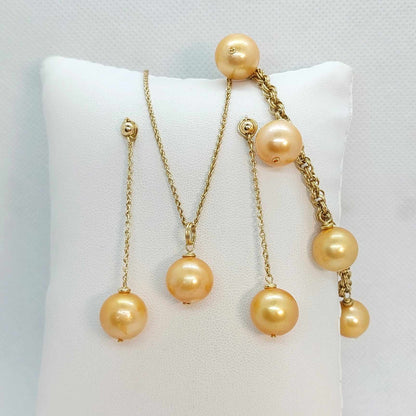 Natural Freshwater Golden Pearl Set in 13mm Stones set in Solid 10K Gold
