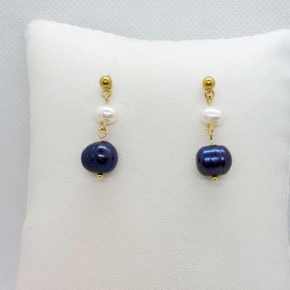 Natural Peacock Pearl Dangle Stud Earrings in Gold Plated Stainless Steel