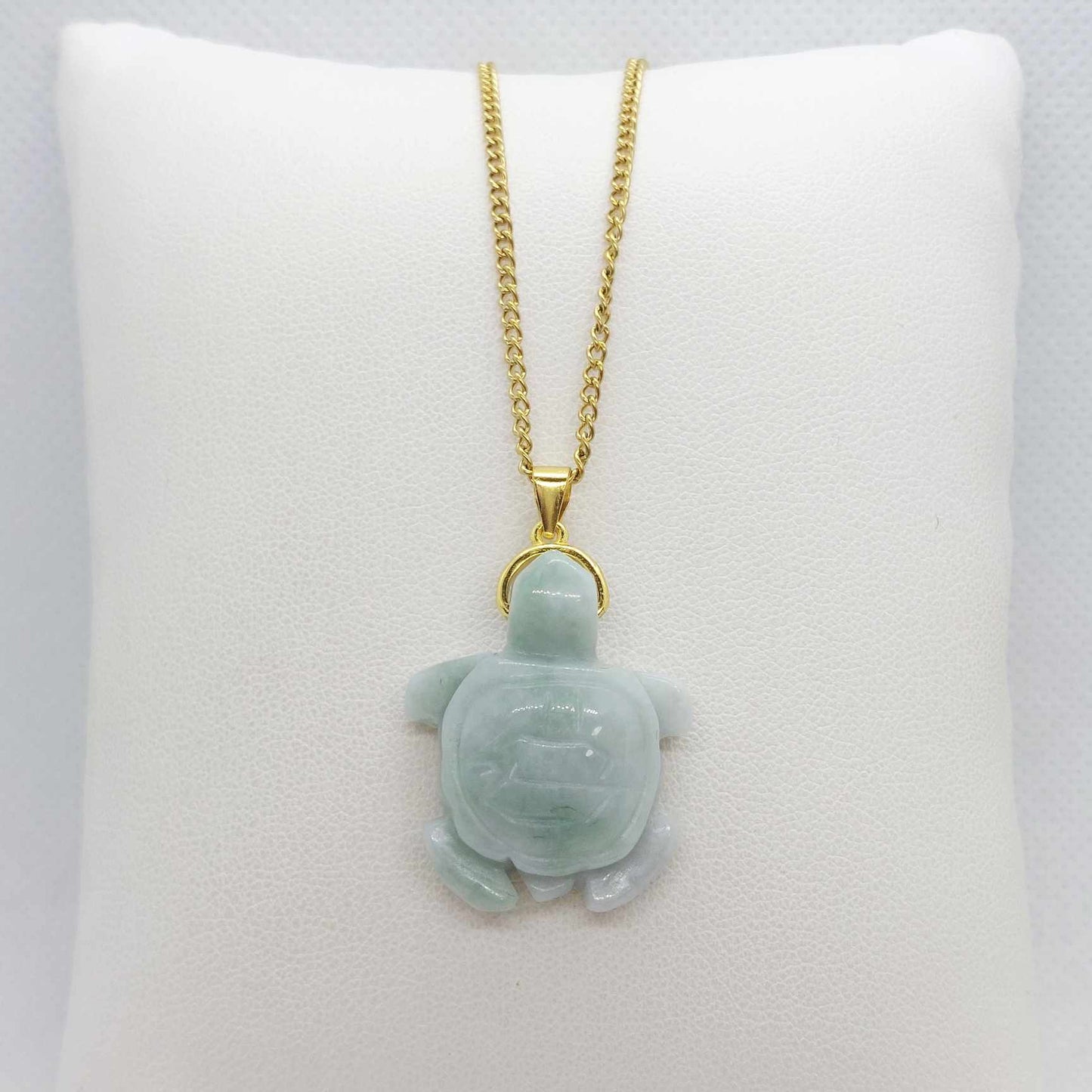 Natural Jadeite Turtle Pendant with Gold Plated Stainless Steel Chain Necklace
