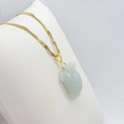 Natural Burmese Jade Turtle Pendant with Gold Plated Stainless Steel Chain Necklace