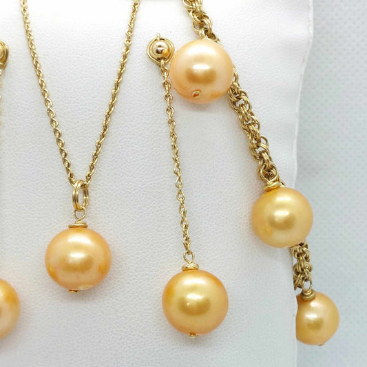 Natural Freshwater Golden Pearl Set in 13mm Stones set in Solid 10K Gold