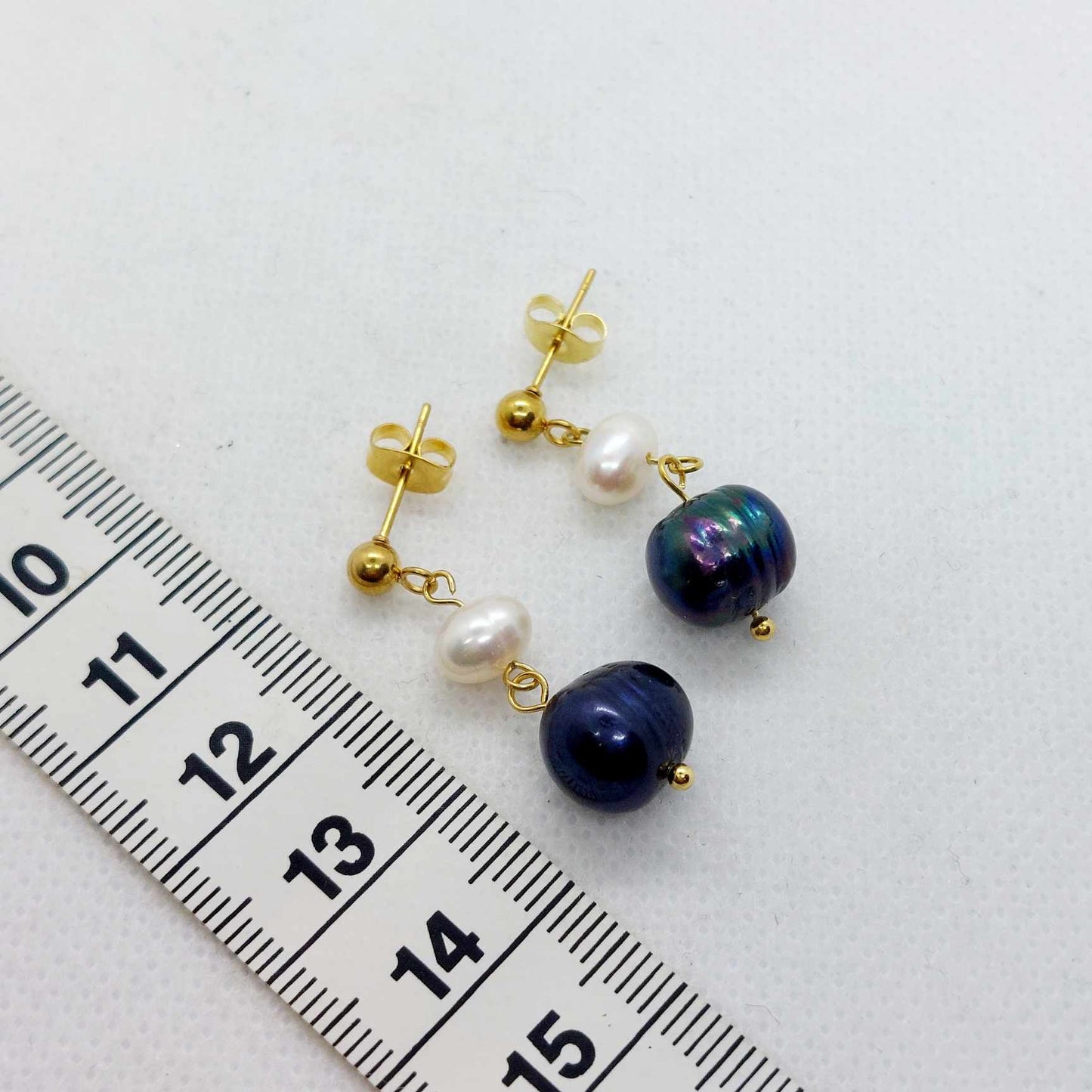 Natural Peacock Pearl Dangle Stud Earrings in Gold Plated Stainless Steel