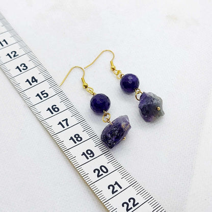 Natural Amethyst Dangle Stud Earrings in Gold Plated Stainless Steel