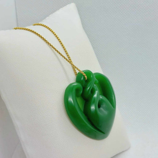 Natural Hetian Jade Pendant with Gold Plated Stainless Steel Chain Necklace
