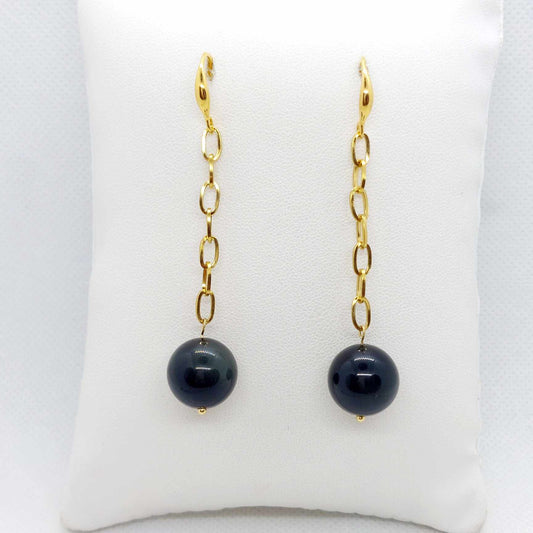 Natural Obsidian Dangle Earrings in Gold Plated Stainless Steel