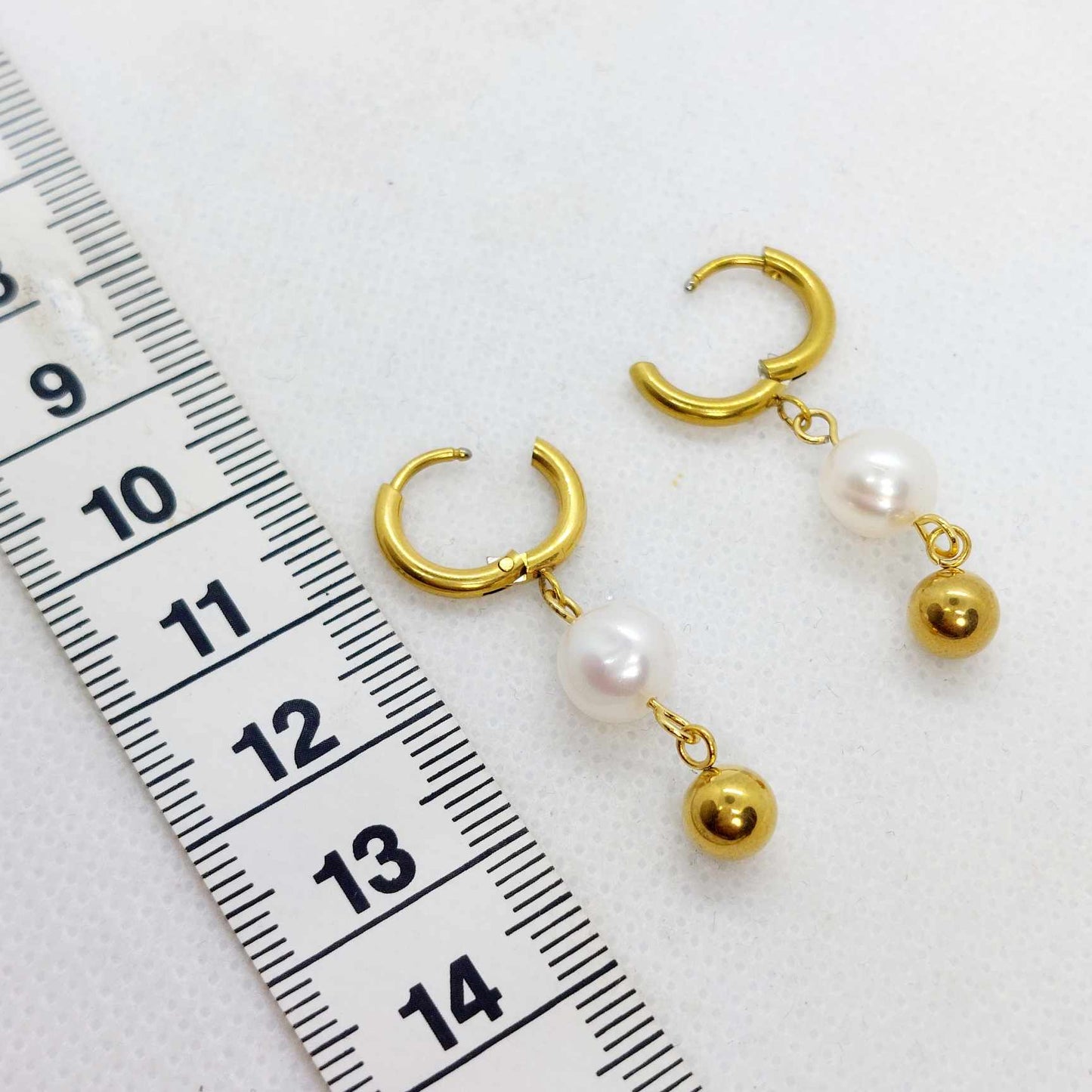 Natural Pearl Dangle Earrings in Gold Plated Stainless Steel