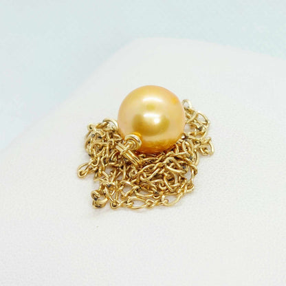 Natural Golden 13mm Pearl Pendant with solid 10K Gold Chain Necklace