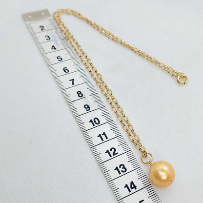 Natural Golden 13mm Pearl Pendant with solid 10K Gold Chain Necklace