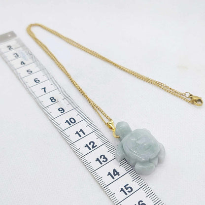 Natural Jadeite Turtle Pendant with Gold Plated Stainless Steel Chain Necklace