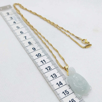 Natural Burmese Jade Turtle Pendant with Gold Plated Stainless Steel Chain Necklace