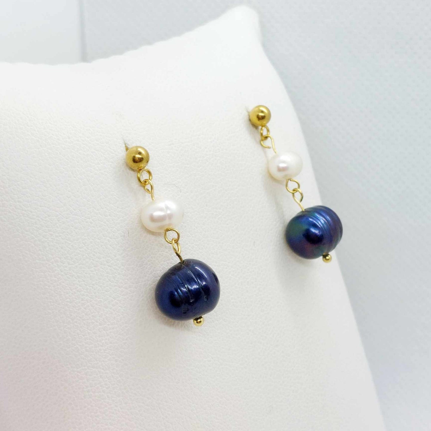 Natural Peacock Pearl Dangle Stud Earrings in Gold Plated Stainless Steel