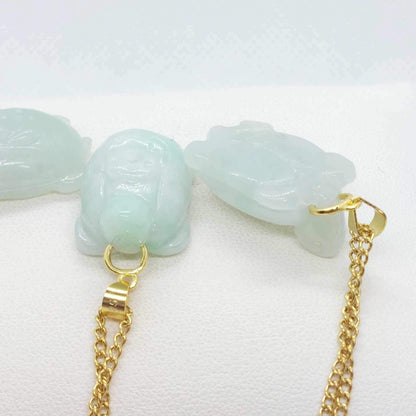 Natural Burmese Jade Turtle Pendant with Gold Plated Stainless Steel Chain Necklace