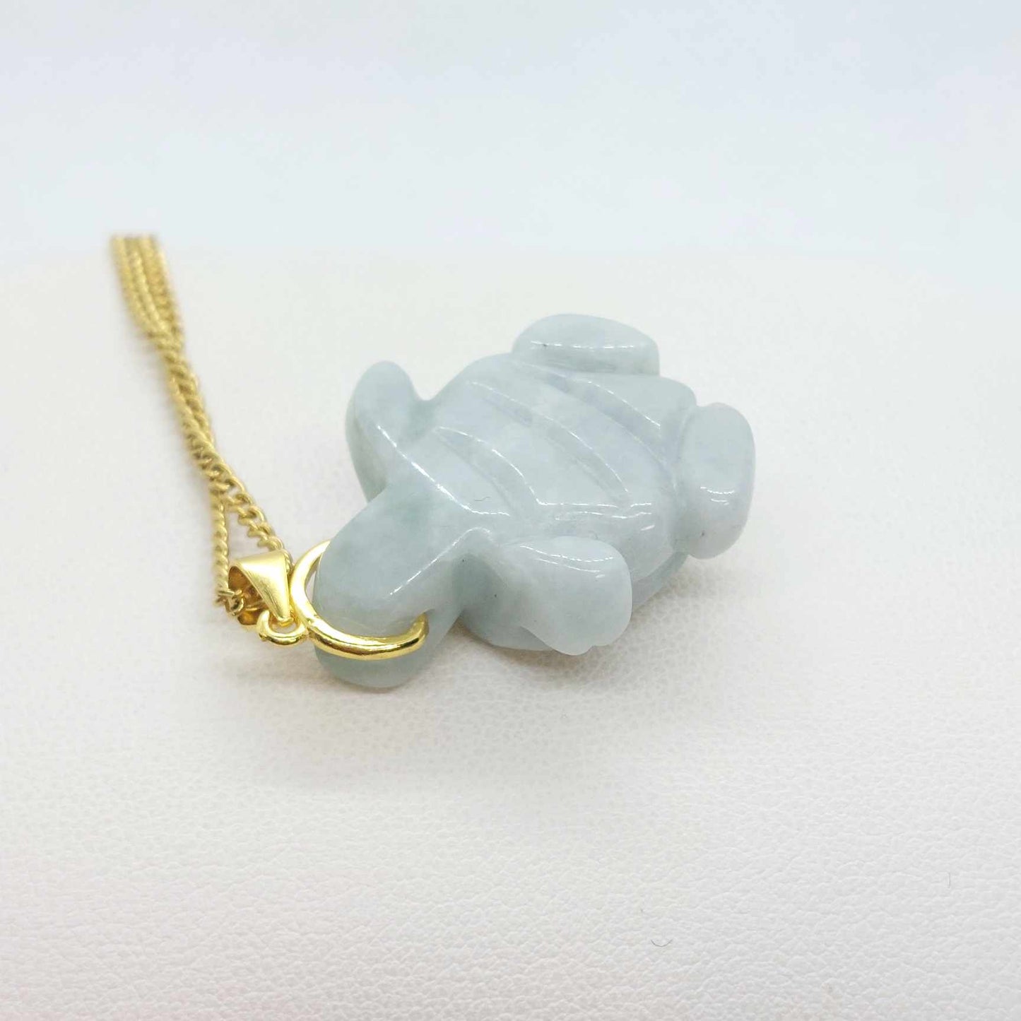 Natural Jadeite Turtle Pendant with Gold Plated Stainless Steel Chain Necklace