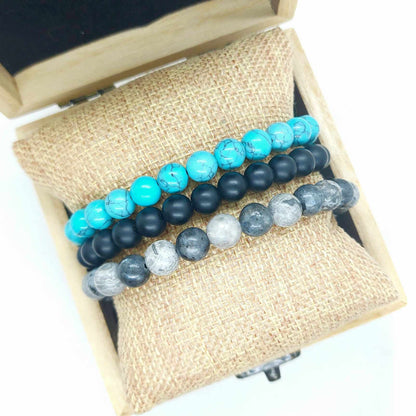 Natural Stone Combo Bracelet with Turquoise, Obsidian and Jasper in 8mm stones