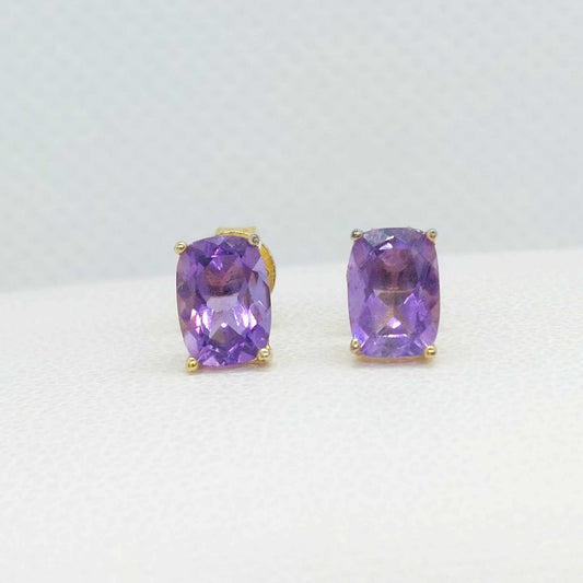 Natural Amethyst Stud Earrings in Sterling Silver Gold Plated