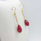 Red Crystal Dangle Earrings in Stainless Steel Gold Plated