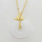 Natural White Hetian Jade Donut Pendant with Gold Plated Stainless Steel Chain Necklace