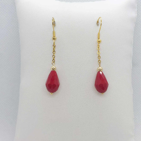 Red Crystal Dangle Earrings in Stainless Steel Gold Plated