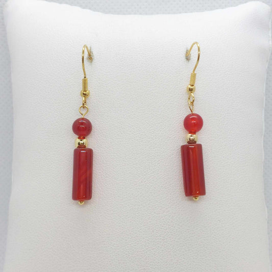 Natural Red Agate Dangle Earrings in Stainless Steel Gold Plated