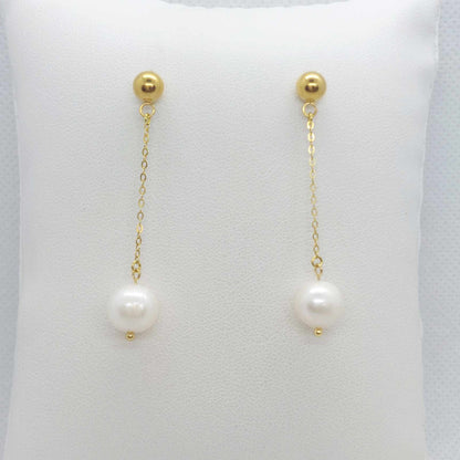 Natural Freshwater Pearl Dangle Stud Earrings in Gold Plated Stainless Steel