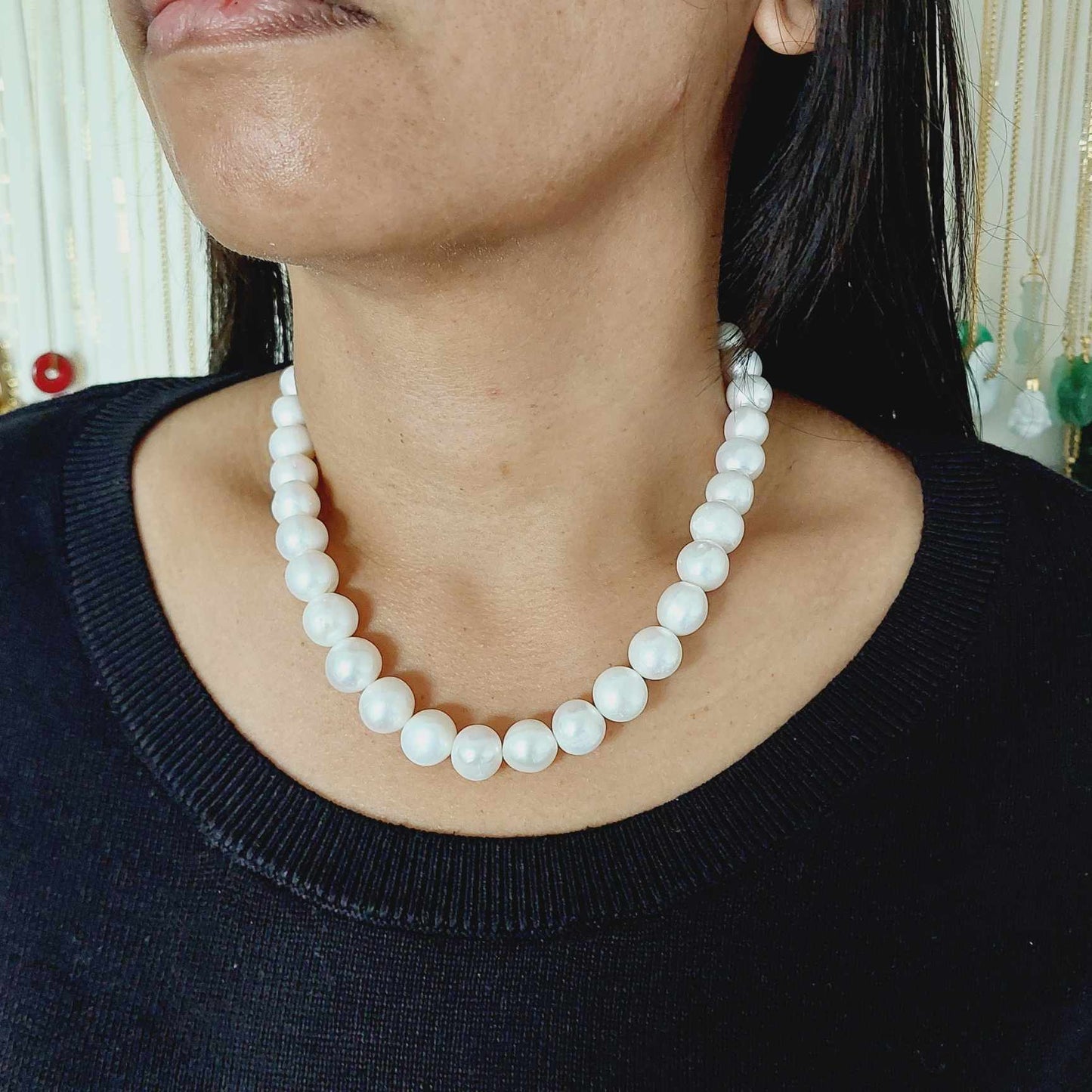 Natural 10-12mm Pearl Choker Necklace 16inches