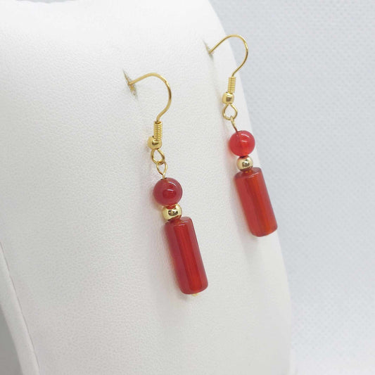 Natural Red Agate Dangle Earrings in Stainless Steel Gold Plated