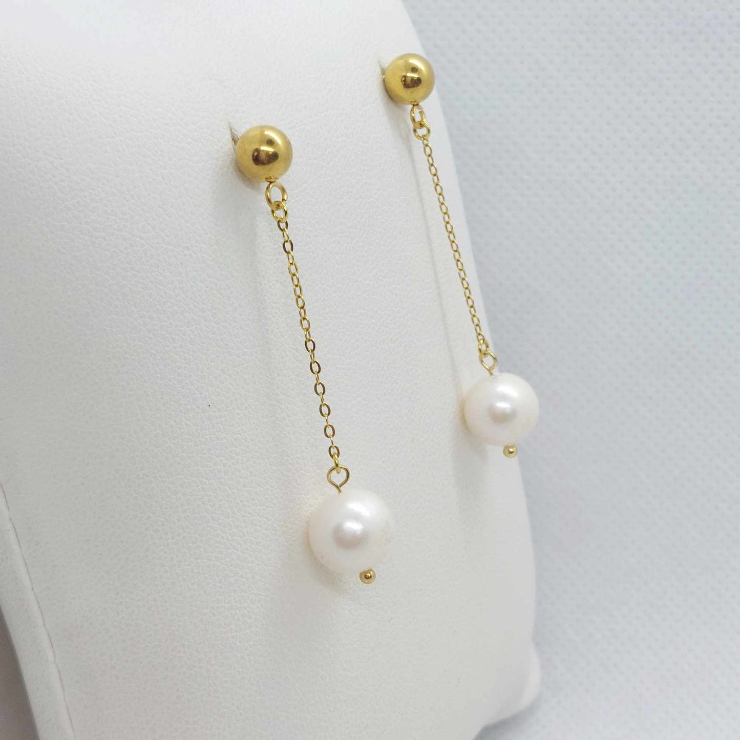 Natural Freshwater Pearl Dangle Stud Earrings in Gold Plated Stainless Steel