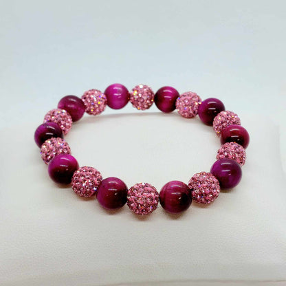 Pink Tiger Eye with Pink Sparkle Beads Bracelet with 10mm Stones