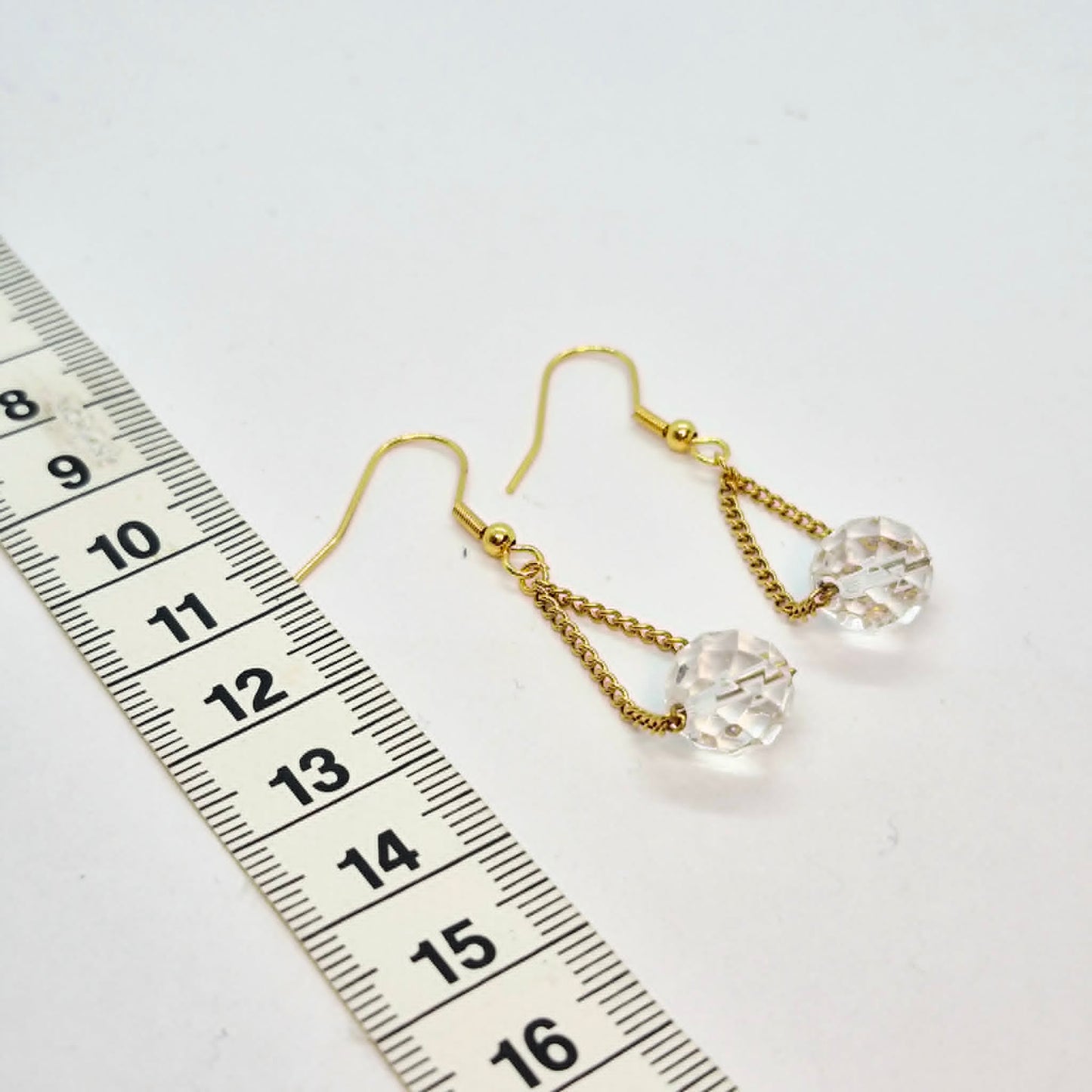 Natural Crystal Quartz Dangle Earrings in Stainless Steel Gold Plated