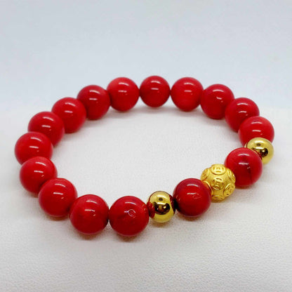 Natural White Coral Dyed Red Bracelet with 10 or 12mm Stones