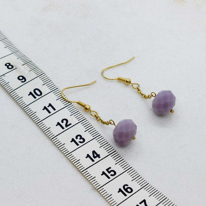 Purple Crystal Dangle Earrings in Stainless Steel Gold Plated