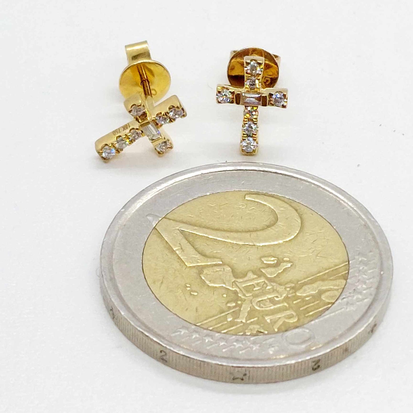 Diamond 18K Solid Gold Cross Earrings Made in Belgium