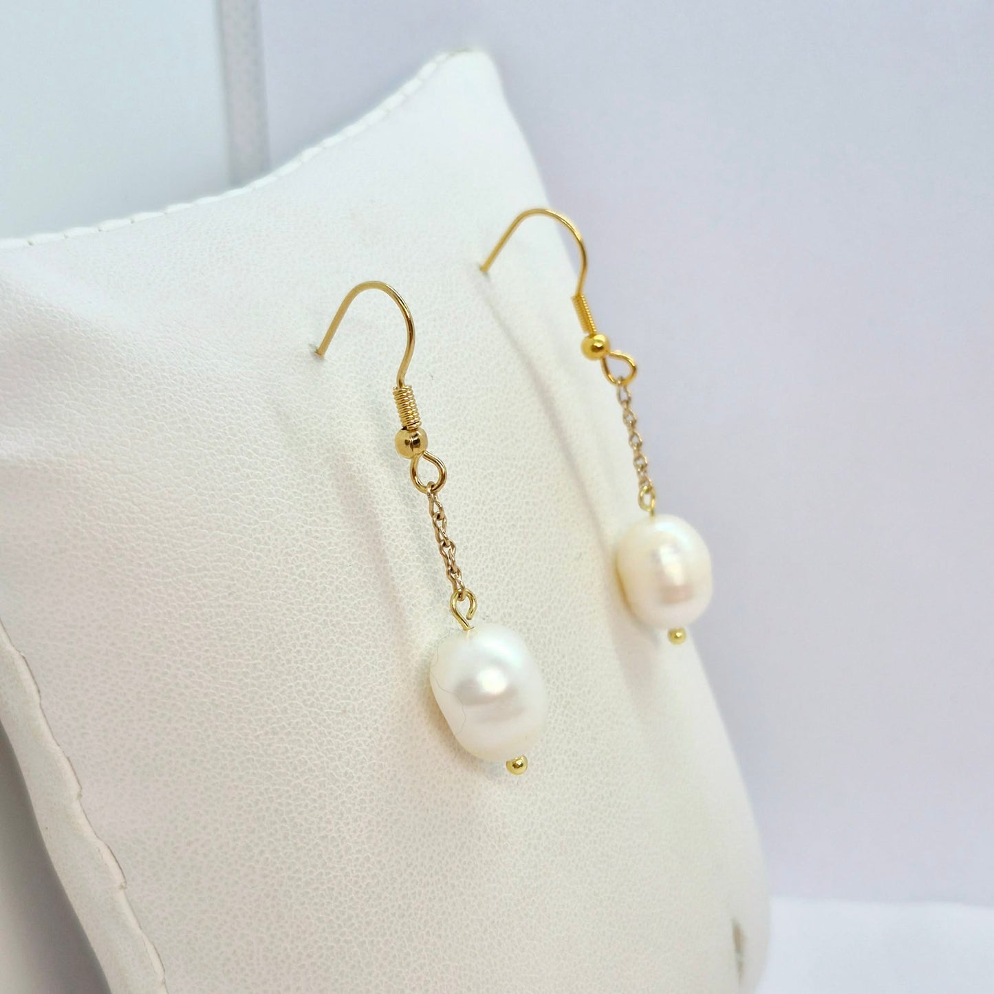Natural Pearl Dangle Earrings in Gold Plated Stainless Steel