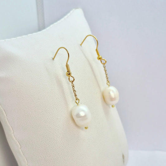 Natural Pearl Dangle Earrings in Gold Plated Stainless Steel