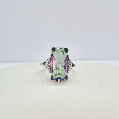 Natural 11ct Rainbow Mystic Quartz Ring in Sterling Silver