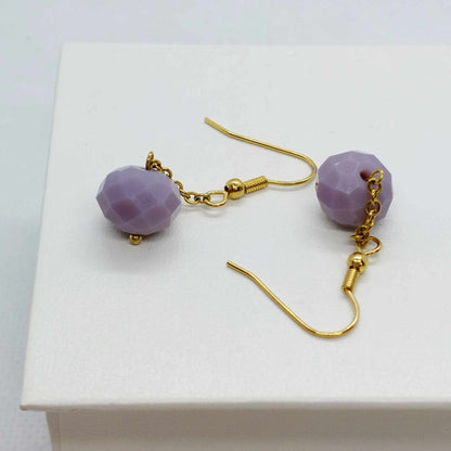 Purple Crystal Dangle Earrings in Stainless Steel Gold Plated