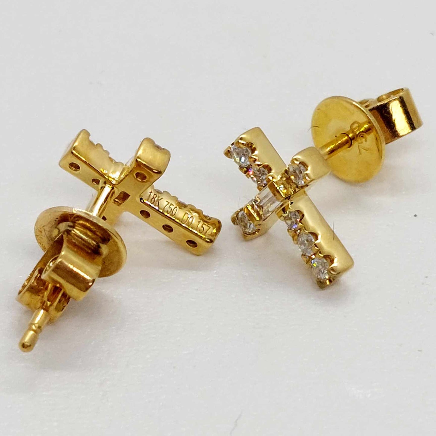 Diamond 18K Solid Gold Cross Earrings Made in Belgium